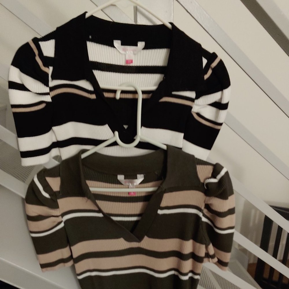 NWOT 2!! Sweater Shirts Collared Short Puff Sleeves 1 SM 1 Medium